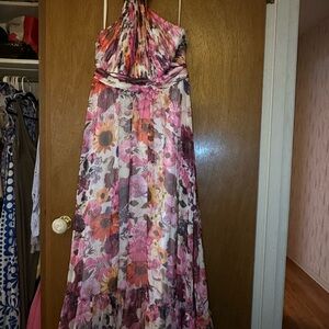 Mac Duggal Pink and Red Halter Maxi Dress it has been altered so fits like an 8